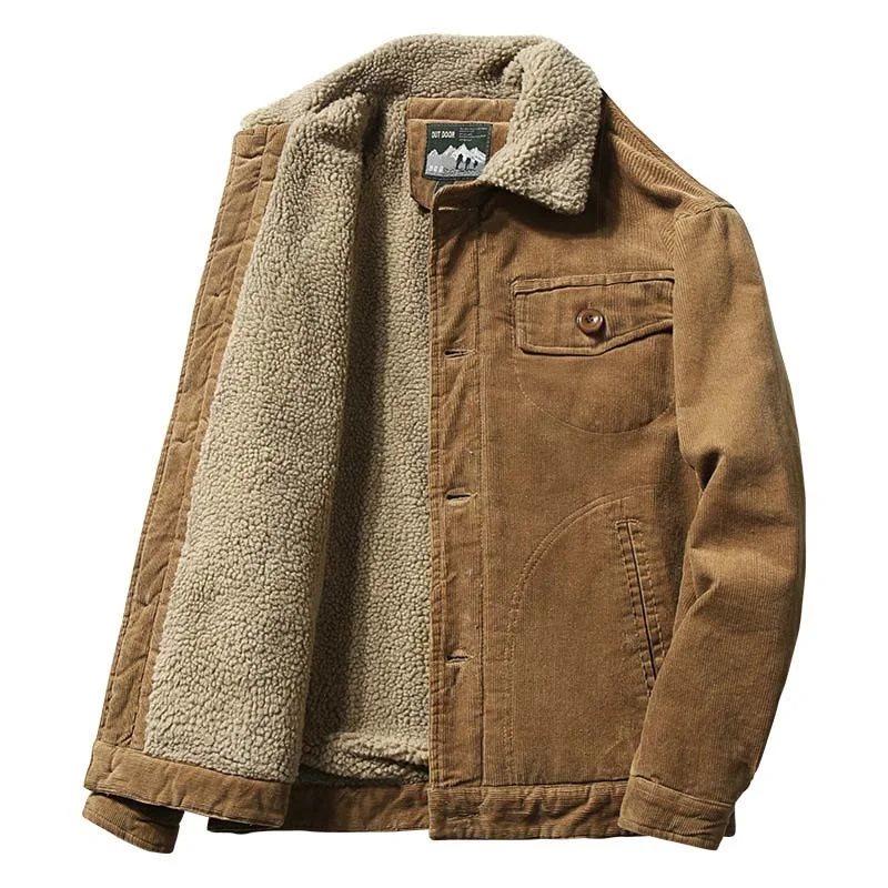 

2021Men Warm Corduroy Jackets And Coats Fur Collar Winter Casual Jacket Outwear Male Thermal