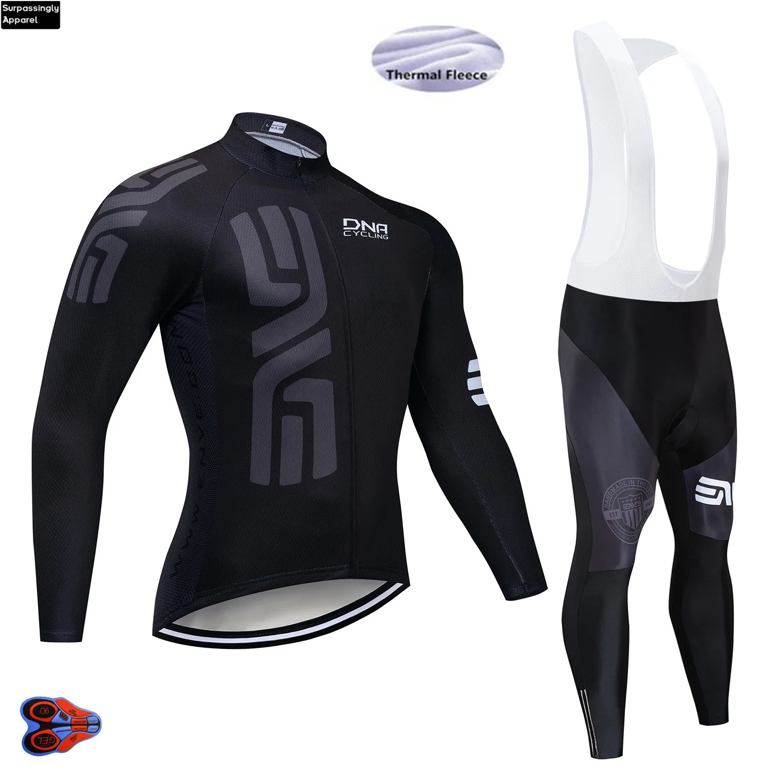 2019 Велоспорт Джерси черная зимняя флисовая команда гонок с длинным рукавом Pad 16D