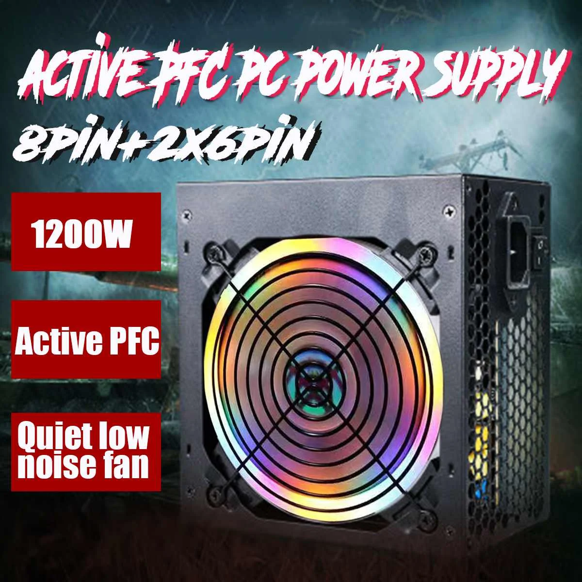 

Active PFC Power Supply 1200W 120mm LED Fan 2V ATX 8PIN+2x6PIN SATA Led PC Computer Power Supply for Desktop Gaming Computer