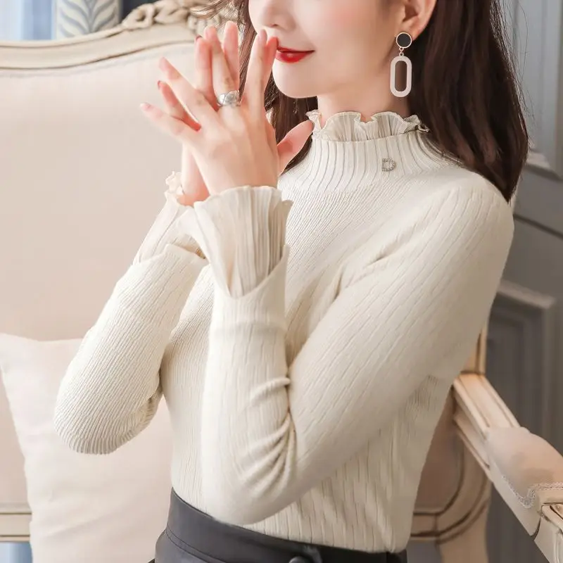 Sueter Mujer Invierno 2021 Knit Sweater Women Turtleneck Winter Pullovers Harajuku Solid White Pink Tops 6483 90 | Женская одежда
