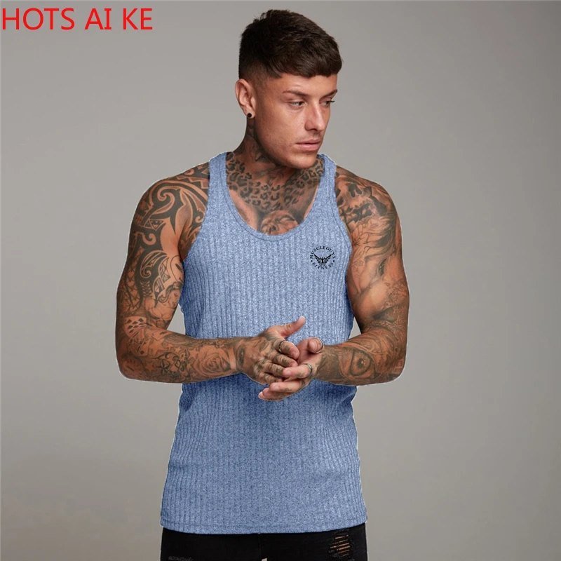 

Men's Tank Top Running Sleeveless T Shirt Men Stringer Tank Top Male Sports Strips Fashion Singlet Summer Knitted Gym Clothing