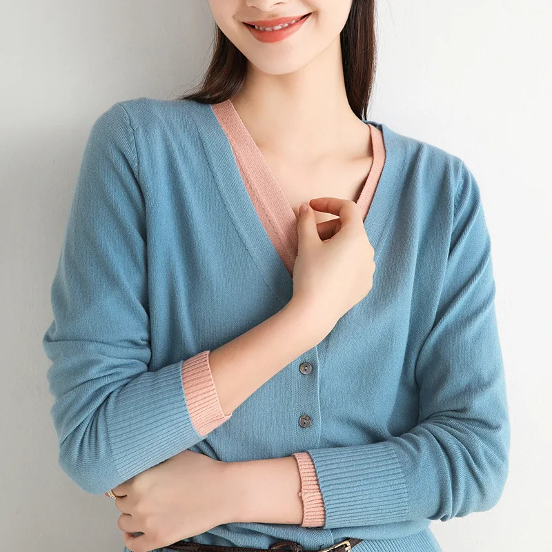 

Cashmere Knitted Cardigan Women For Autumn Winter 2020 Korean New V-neck Solid Thin Sweater Color Bottom Knitted Coat Women