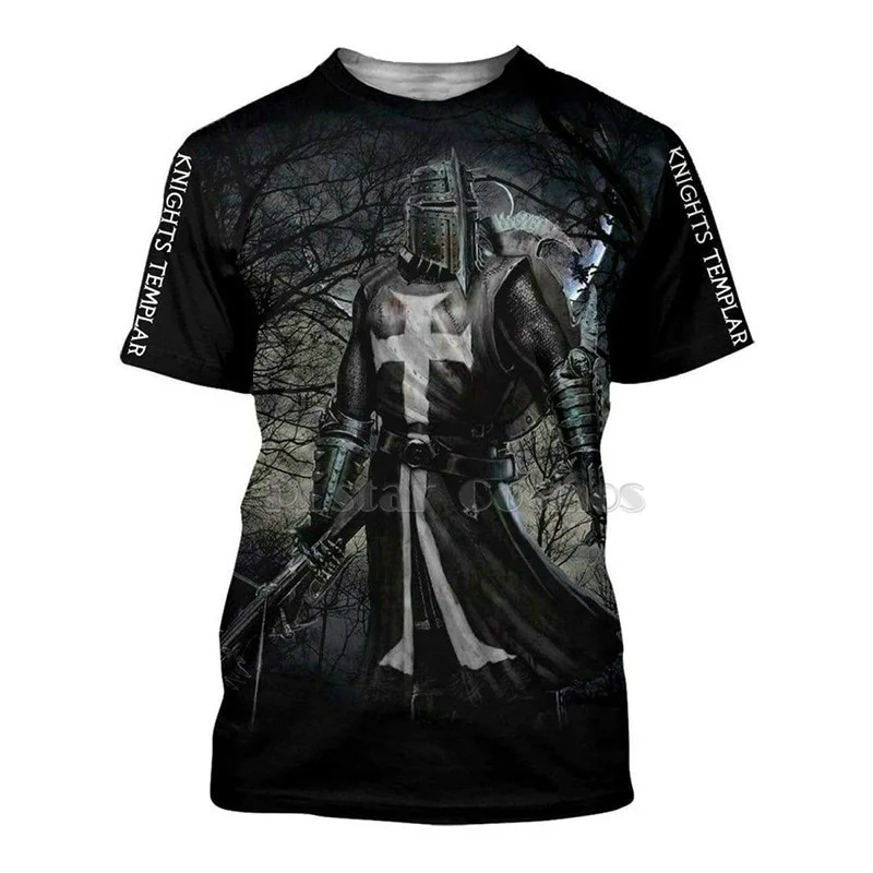 

Vintage Templar Printed Round Neck T-shirt Men's Fashion Casual Short Sleeve T-Shirt Knight Templar Streetwear Top