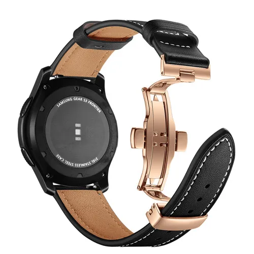 Rose gold black Итальянский кожаный ремешок для samsung galaxy watch 46 мм ремешок gear s3 ремешок 22 мм браслет huawei часы gt ремешок Бабочка Пряжка 46 - Цвет ремешка: Rose gold black
