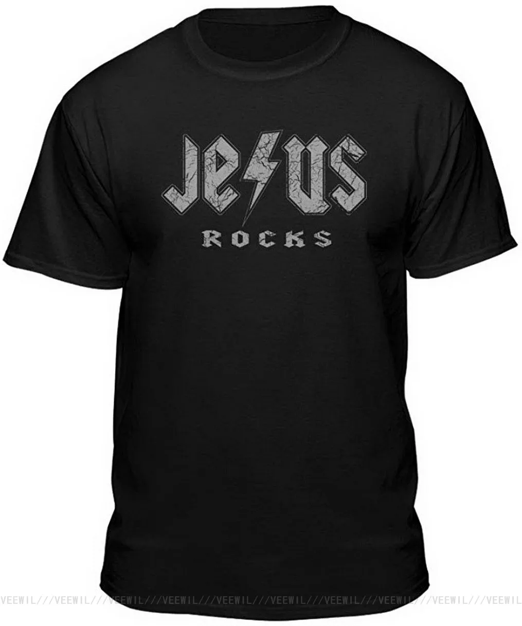 

Jesus Rocks Logo Graphic T Shirt Men Women TEE Shirt New Funny Cotton