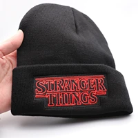 hot new movie stranger things knitted hat embroidery fashion black keep warm wool cap autumn winter gift