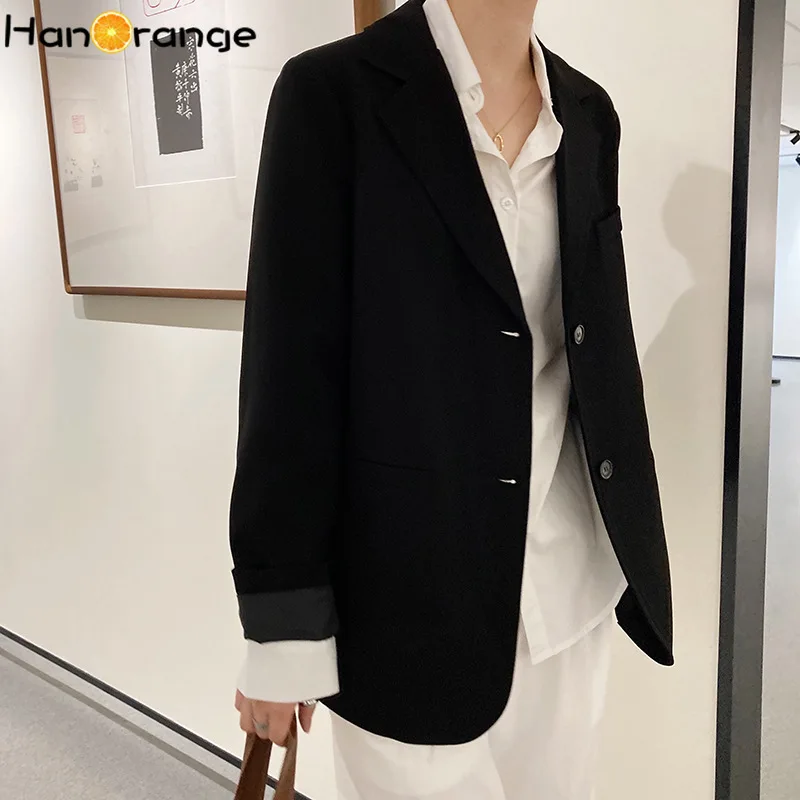 

Vintage Loose Suit Jacket Female 2021 Autumn Retro Drape Casual Blazer Black Twilight Purple Single Breasted Solid Casual