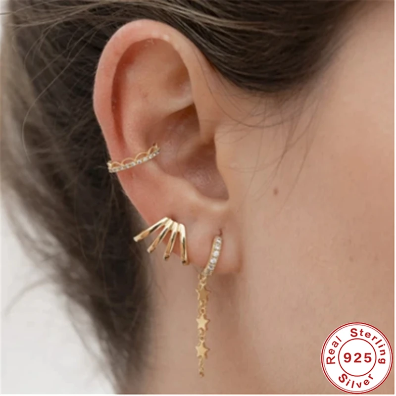 

MC Fake Pearl Pendants New 2021 Trend S925 Plata Piercing Stud Ear Rings 925 Sterling Silver Huggie Earrings With Star Tassel
