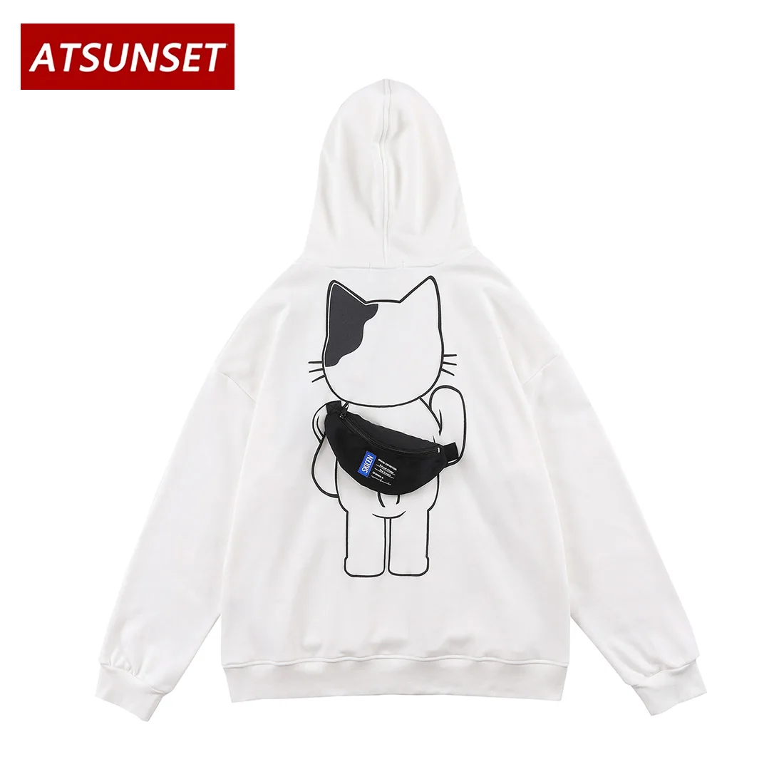 

ATSUNSET Cartoon Cat Pendant Backpack Print Sweatshirt Hoodie Hip Hop Streetwear Harajuku Hoodie Cotton Pullover Top