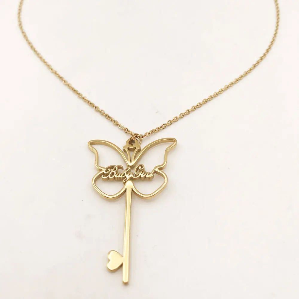 

Mini-World Butterfly Crown Shape Pendant Necklace Personalized Jewelry Name Stainless Steel Necklace Women's Golden Jewelry Gift