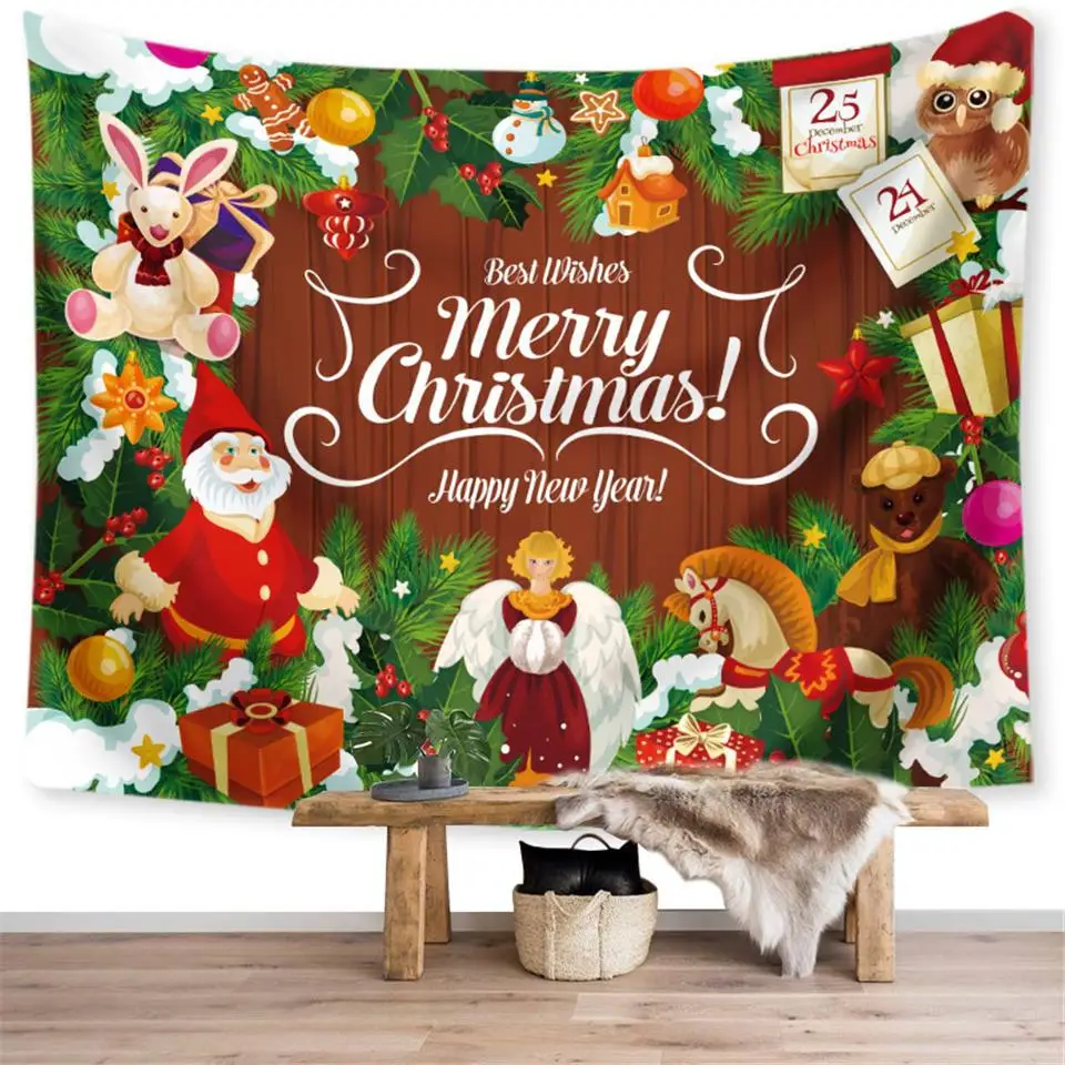 

Christmas Wall Tapestry Home Living Background Tapestries Christmas Decorations Wall Hanging Trees Santa Claus Gifts Hippie Wood