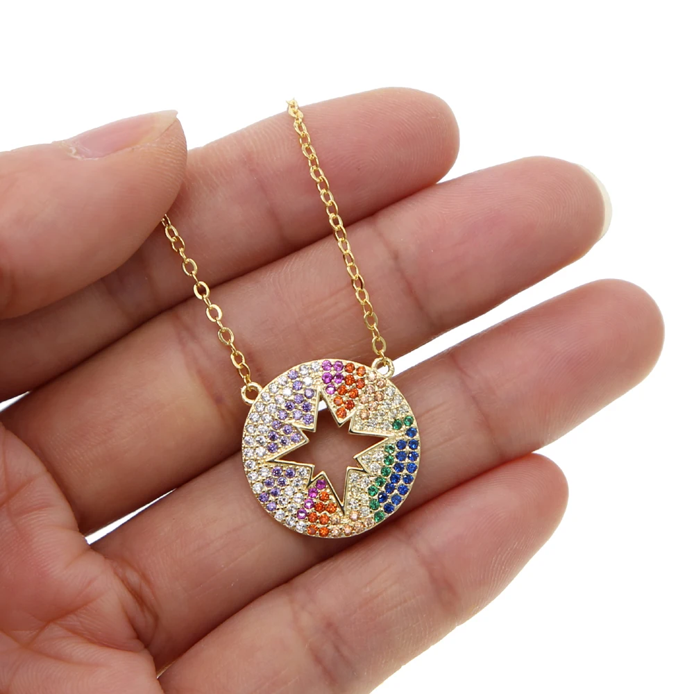 2021 полые блестящие Радуга Шарм звезда Подвеска золотого цвета с твердым