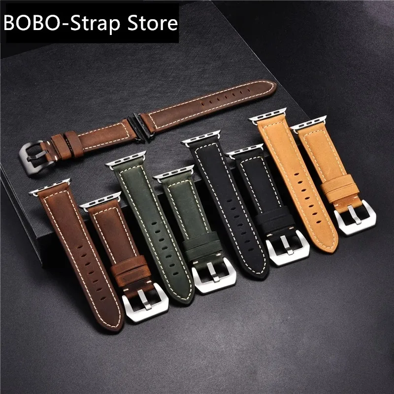 

Carouse Handmade Crazy Cowhide Watchband For Apple Watch Band Series SE/6/5/4/3/2/1 42mm 38mm Leather Strap for iWatch 44mm 40mm