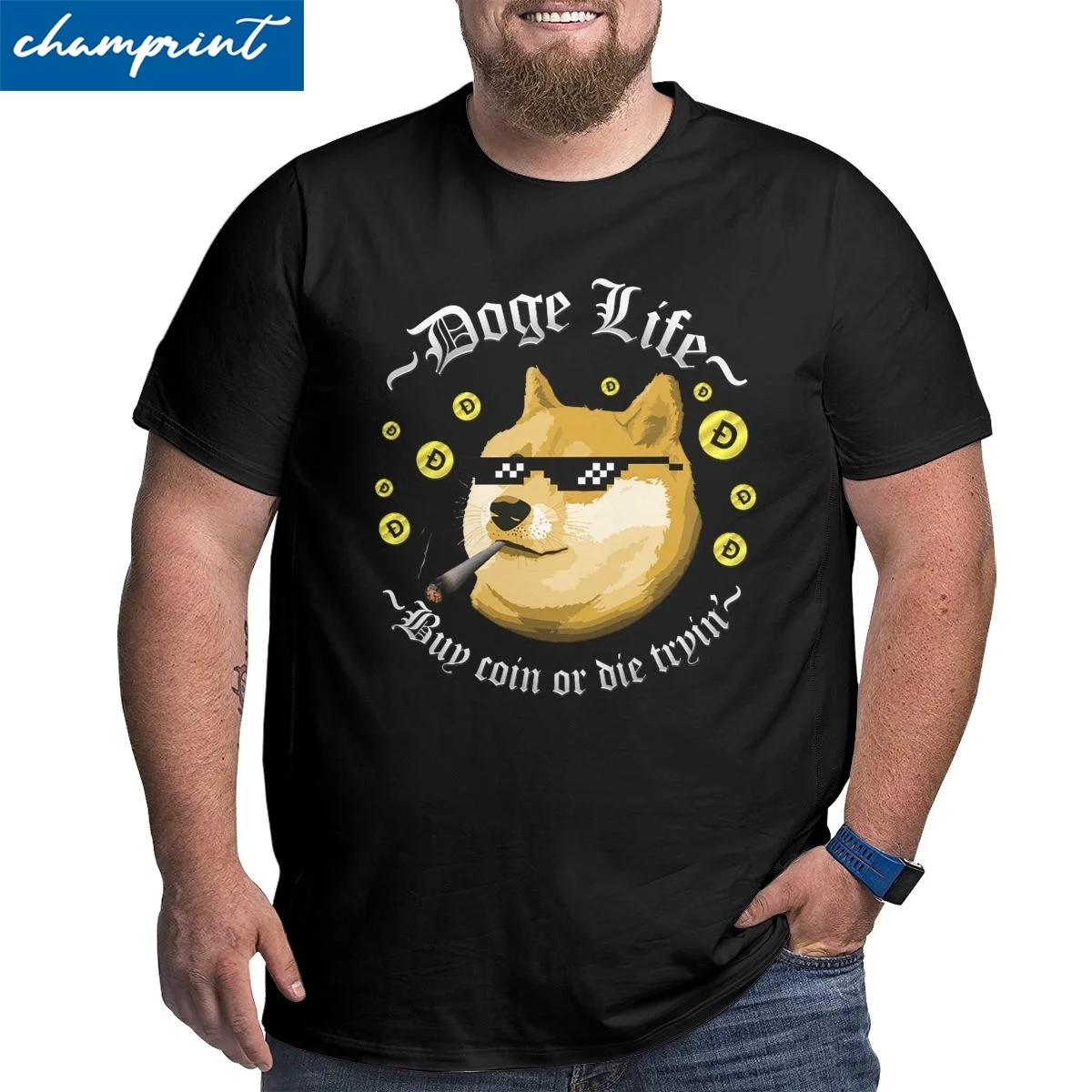 

Men T-Shirts Doge Life Dogecoin Vintage Big Tall Tee Shirt Bitcoin Crypto Btc Blockchain T Shirt Plus Size Big Size 6XL Clothes