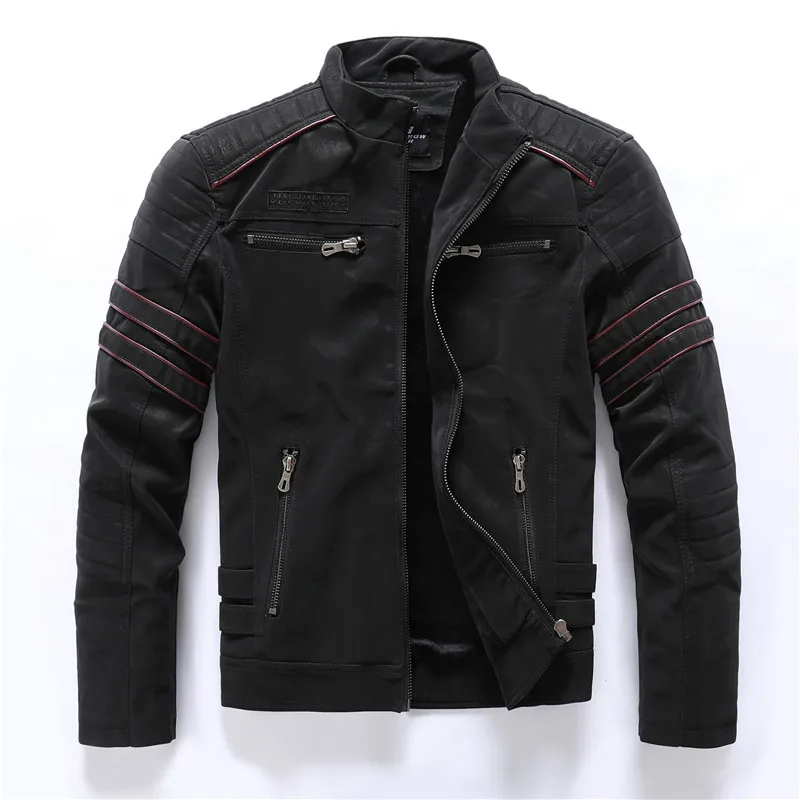 

New Winter Leather Jacket Men Stand Collar Motorcycle Washed Retro Velour Leather Jacket Mens 3 Color Top Coats Plus Size