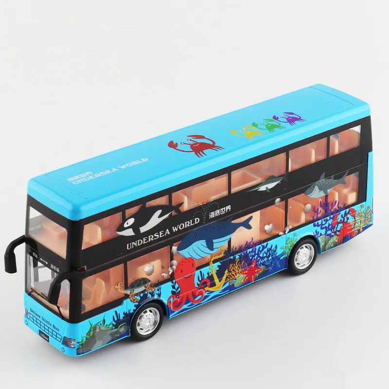 

1:50 Children's Toy Car Open Door Acousto Optic Sightseeing Bus Alloy Model Luxury Tourism Double-Decker Tour Bus Boys Gift 043