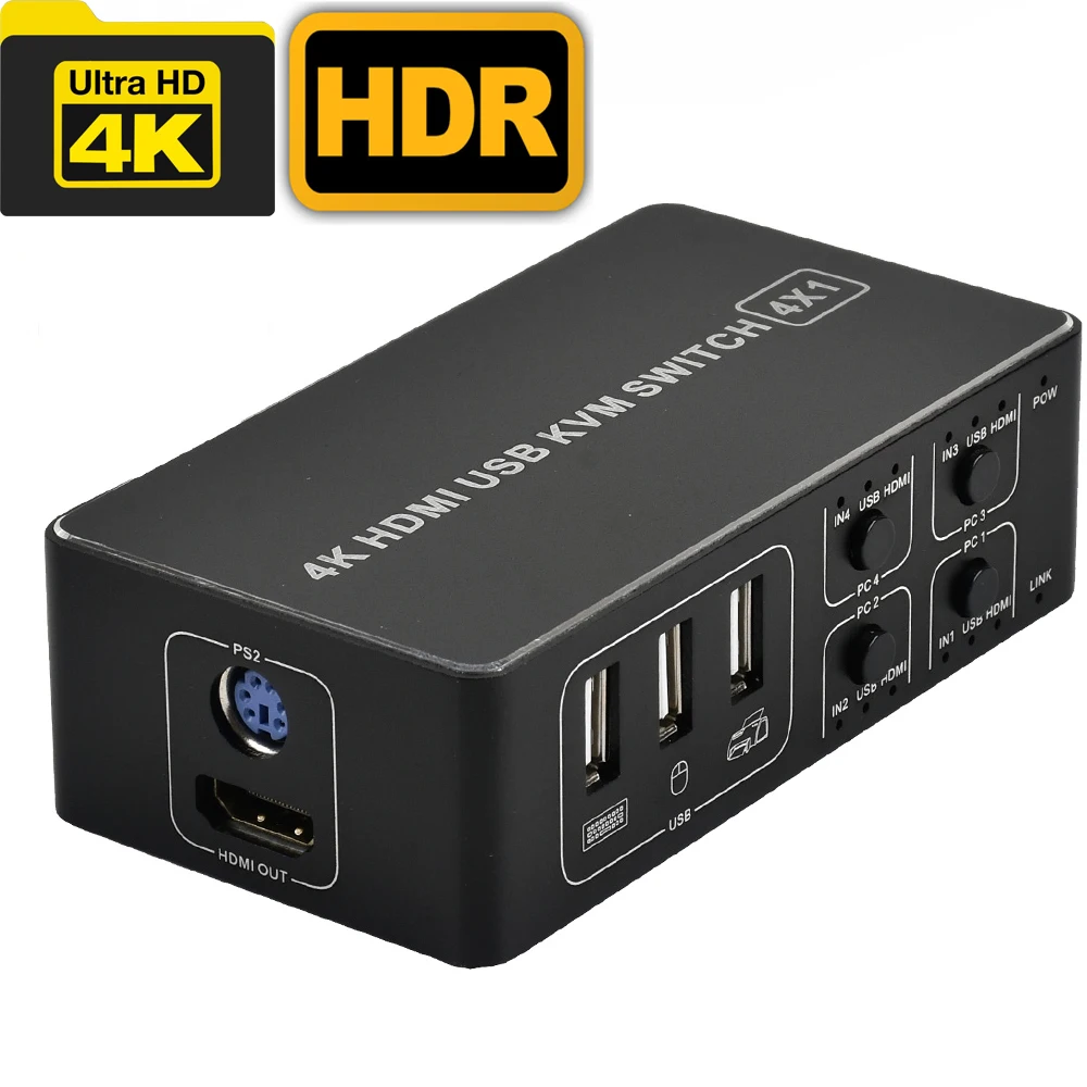 

4 порта Hdmi-совместимый KVM переключатель USB KVM переключатель коробка переключатель 4 в 1 выход 4KX2K/60 Гц для ПК ноутбука HD Мышь Клавиатура