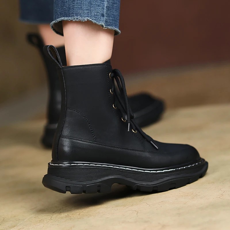 Lace-up Martin Boots Women's Shoes Leather Casual Thick Soled Short 2021 New Autumn Winter Knight Outdoor | Обувь