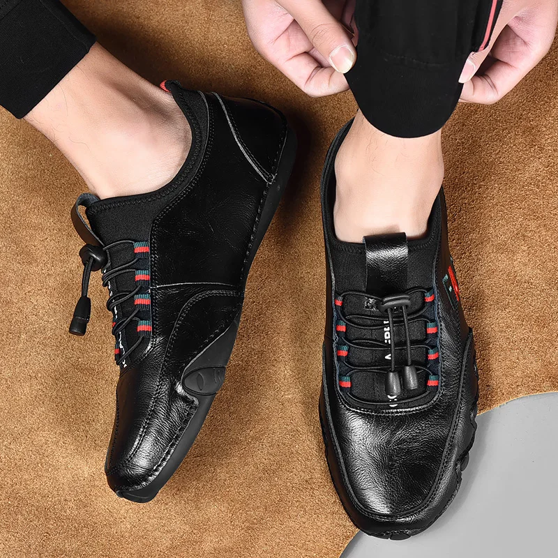 Мужские повседневные туфли черные удобные уличные на шнуровке большой размер 46