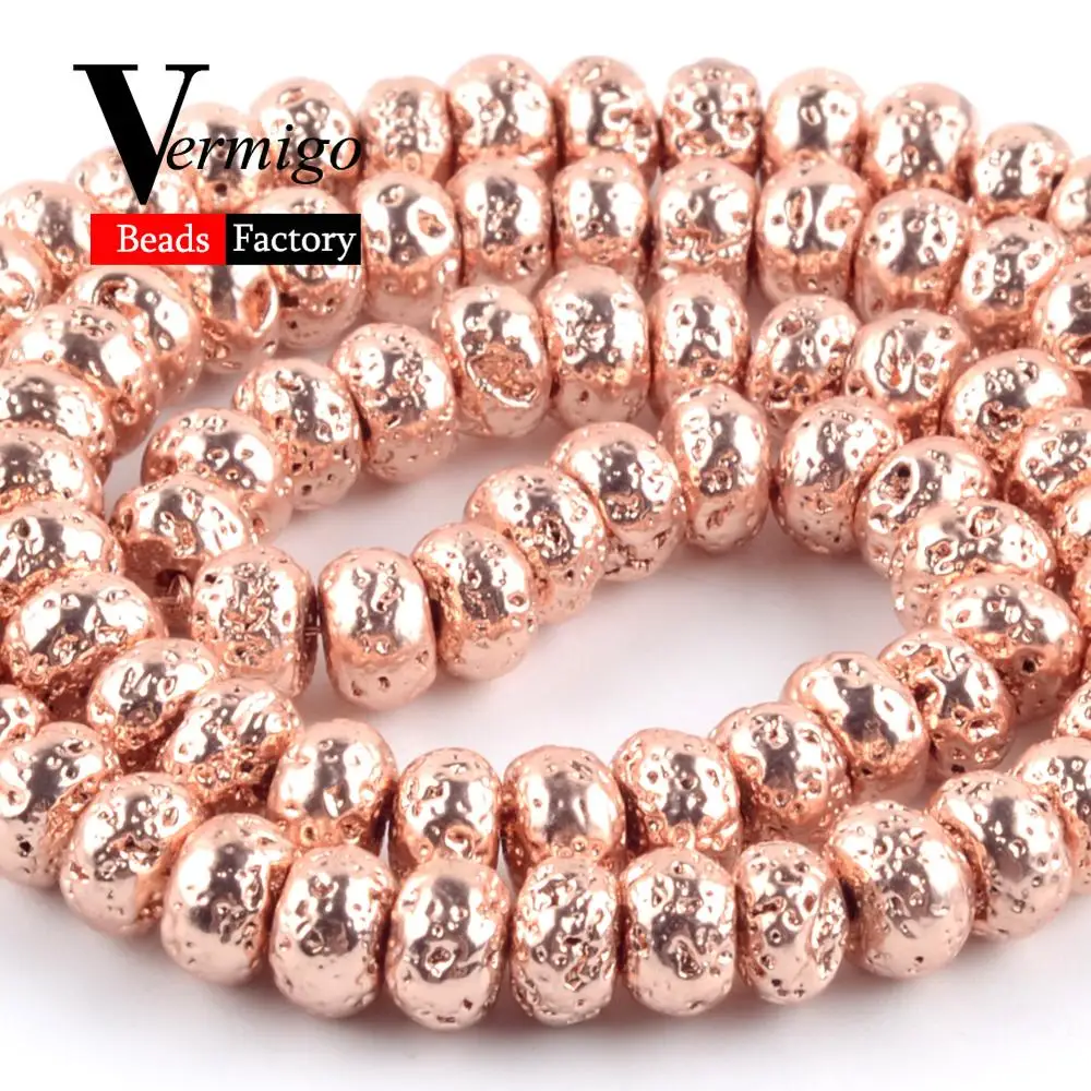 Натуральный розовое золото Лава гематитовый Камень Rondelle бусины для