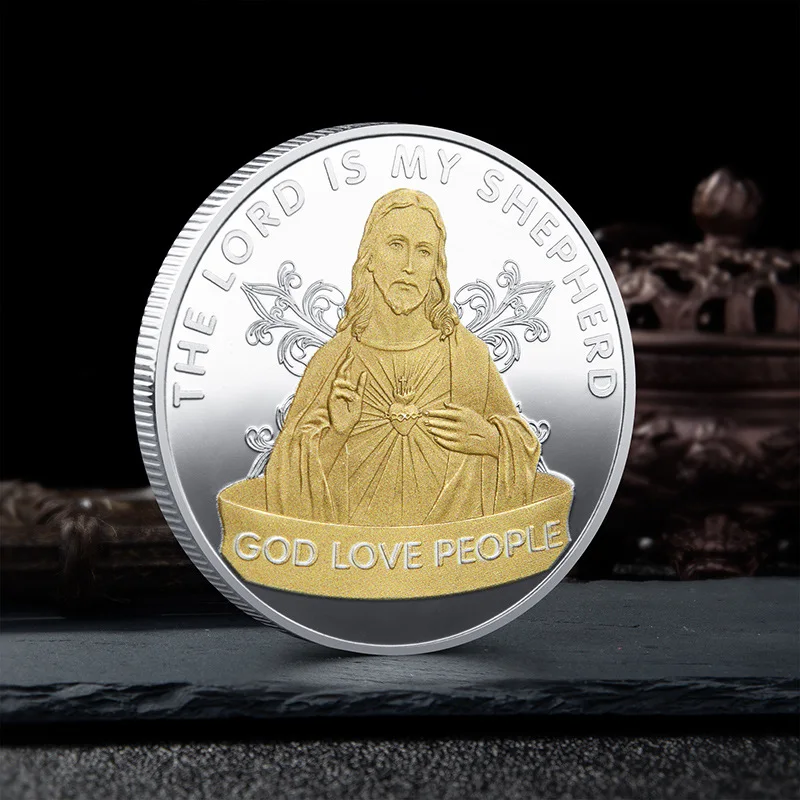 

Religion Faith Jesus Painted Badge God Love People Christian Commemorative Coins The Lord Is My Shepherd God with Me
