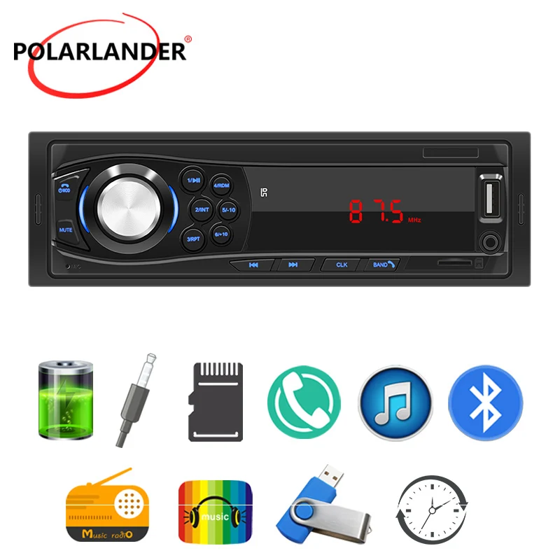 1DIN FM машина радио 2V 45W красный панельный свет Bluetooth 4.0 Mp3 плеер Поддержка USB-поддержка сабвуфера RCA Поддержка TF-карты U Disk AUX на.