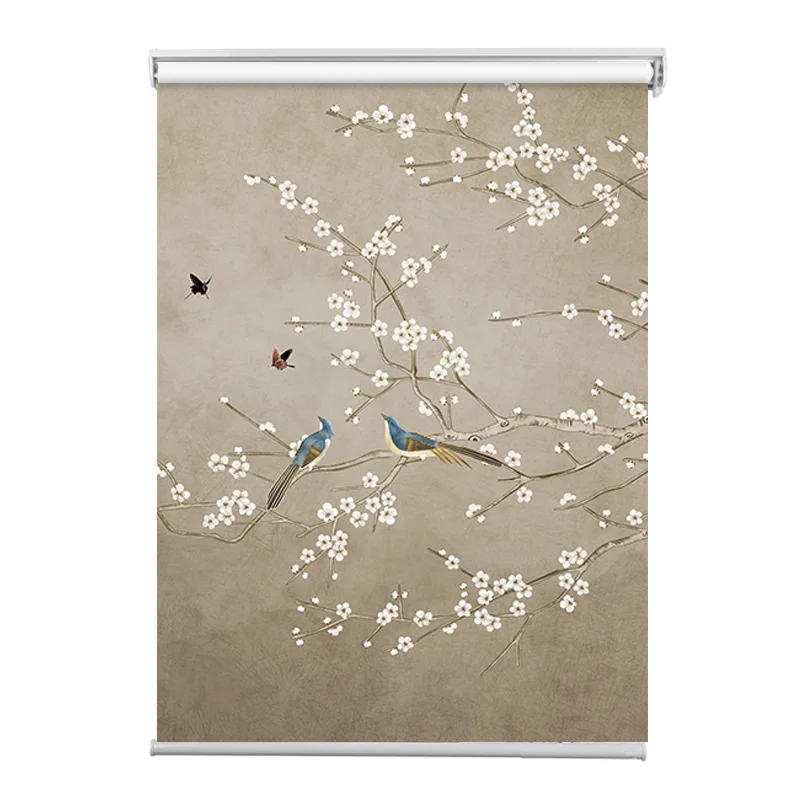 Китайские жалюзи в классическом стиле с рисунком цветов лотоса птиц