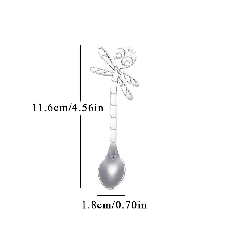 

1Pcs Stainless Steel Dragonfly Shape Spoon Creative Milk Coffee Colorful Portable Spoon Ice Cream Candy Teaspoon Accessories