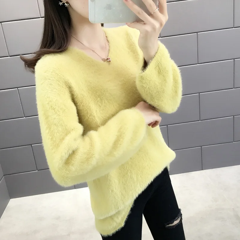 Осенняя и зимняя новая Корейская версия свободного покроя с v-образным вырезом