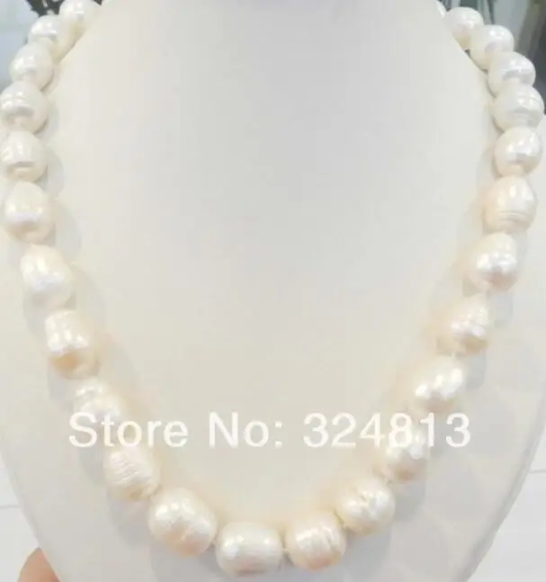 

Бесплатная доставка Большая из рисовидных 12-13 мм белый натуральный жемчуг ожерелье 17"