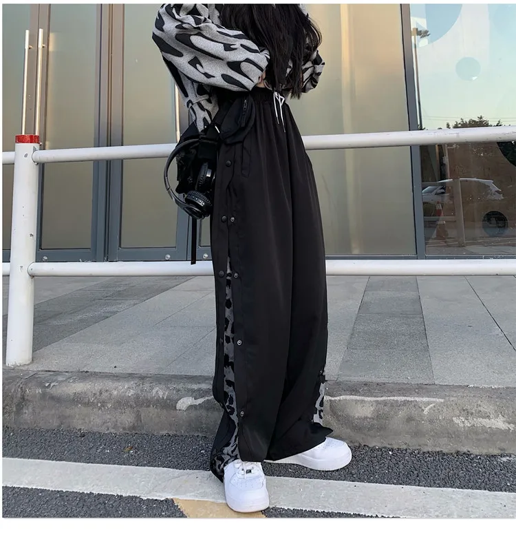 

Streetwear Women Clothes Hipster Ins Fashion Patchwork Sweatpants Causal Loose Long Capris Straight High Waist Wide Leg Pants