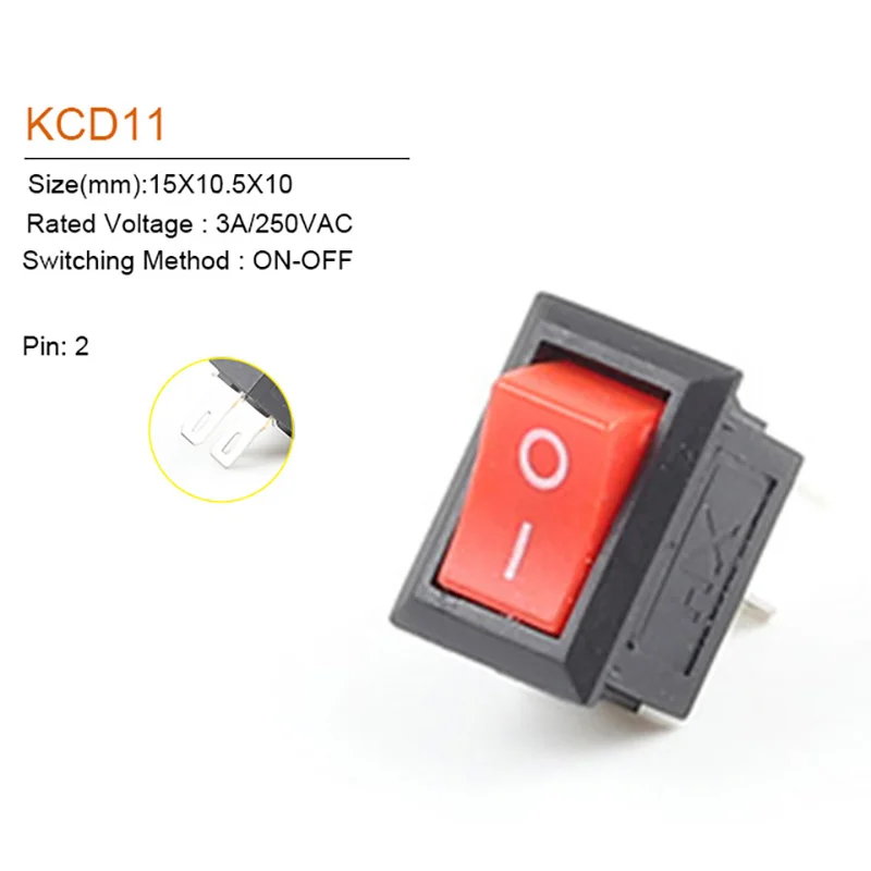 Кнопочный переключатель SPST 3A 250V AC KCD11 10 шт. 2 контакта 10x15 мм кнопочный черный