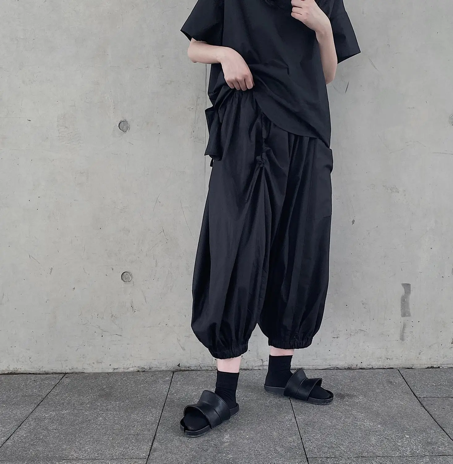 

Women's Pants Low Crotch Pants Fashion Summer Casual Large Wide Leg Drawstring Skirt Pants Black Casual Loose Wide Leg Pants