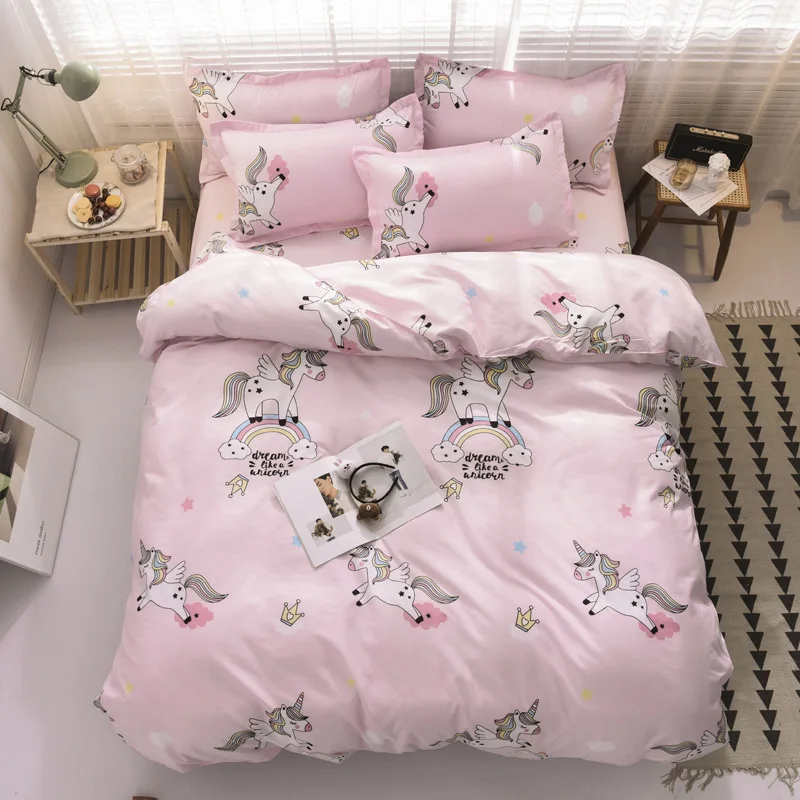 

New bedding Set Cartoon Cute pig colorful leaves animal 4/3pcs Duvet Cover Sets Soft Polyester Flat Bed Sheet Set Pillowcase