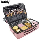 Женский большой чехол для макияжа, профессиональный органайзер для невесты, органайзер для хранения косметики розового цвета, чехол для инструментов для макияжа для женщин