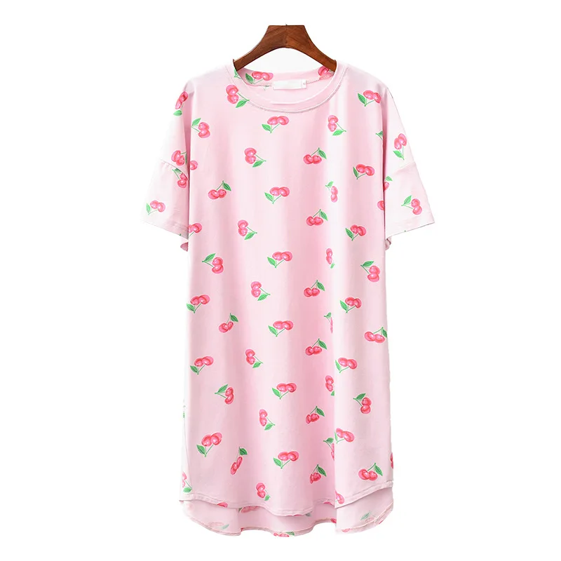 Милая женская домашняя одежда с принтом вишни свободная ночная рубашка летняя