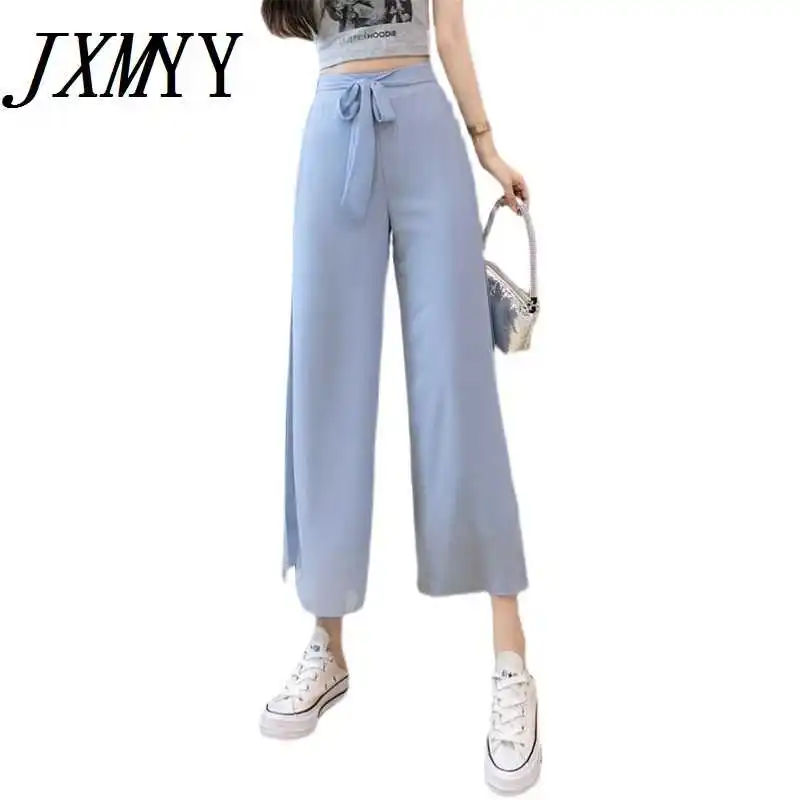 

ICCLEK JXMYY Chiffon Wide-Leg Pants Women's Summer 2021 Fashion New Style Comfortable High Waist Seven-Point Thin Loose Casua