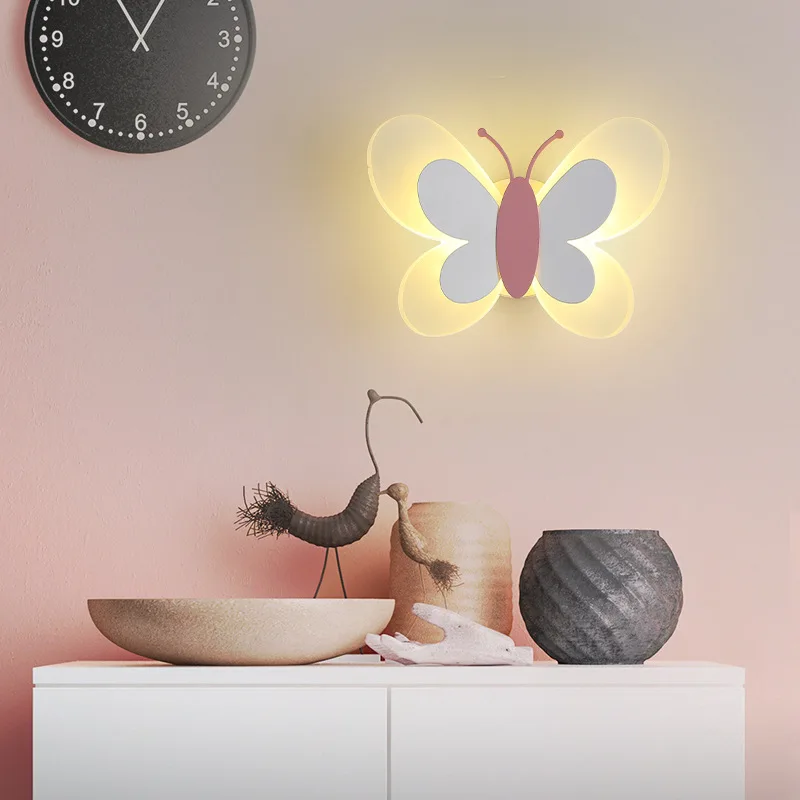 

Children's Room Cartoon Wall Lamp Bedside Bedroom Boys and Girls Nordic Creative Cute Butterfly Background Wall Decoration Light