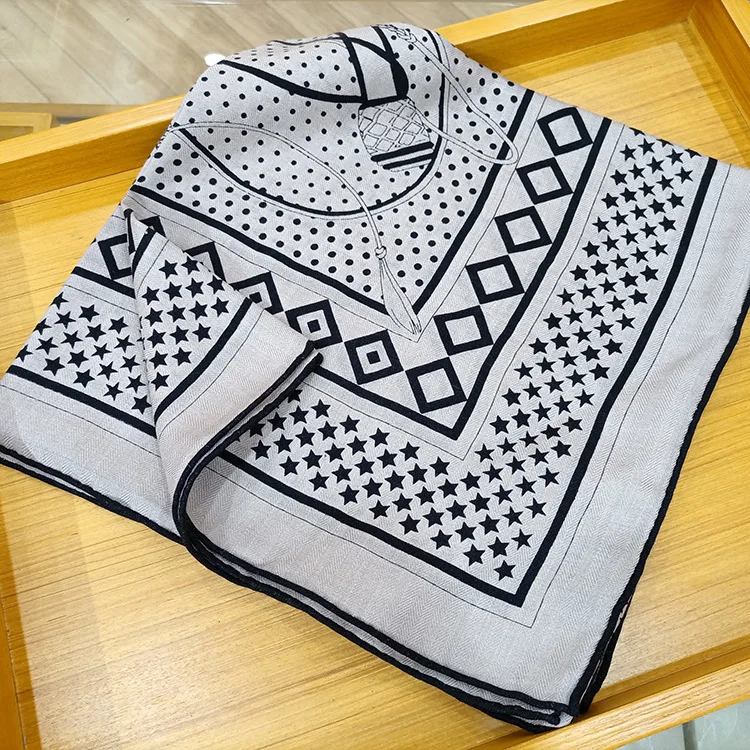 

Женский шарф из пашмины, с принтом в виде тростника, 70% кашемира, 30% шёлка, 135x135 см