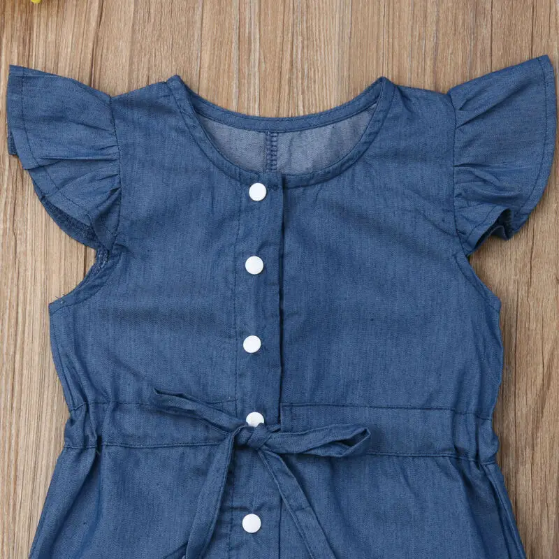 Children Summer Clothing 1-6Y Infant Baby Girl Kid Romper Ruffle Fly Sleeve Belt Jumpsuit Floral/Solid Outfit Clothes | Детская одежда