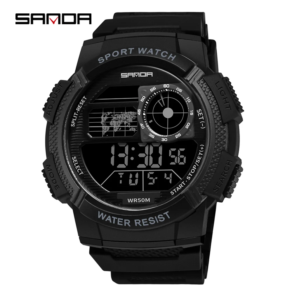 

Часы наручные SANDA Мужские Цифровые, модные водонепроницаемые, в стиле милитари, с обратным отсчетом и двойным временем, 2021
