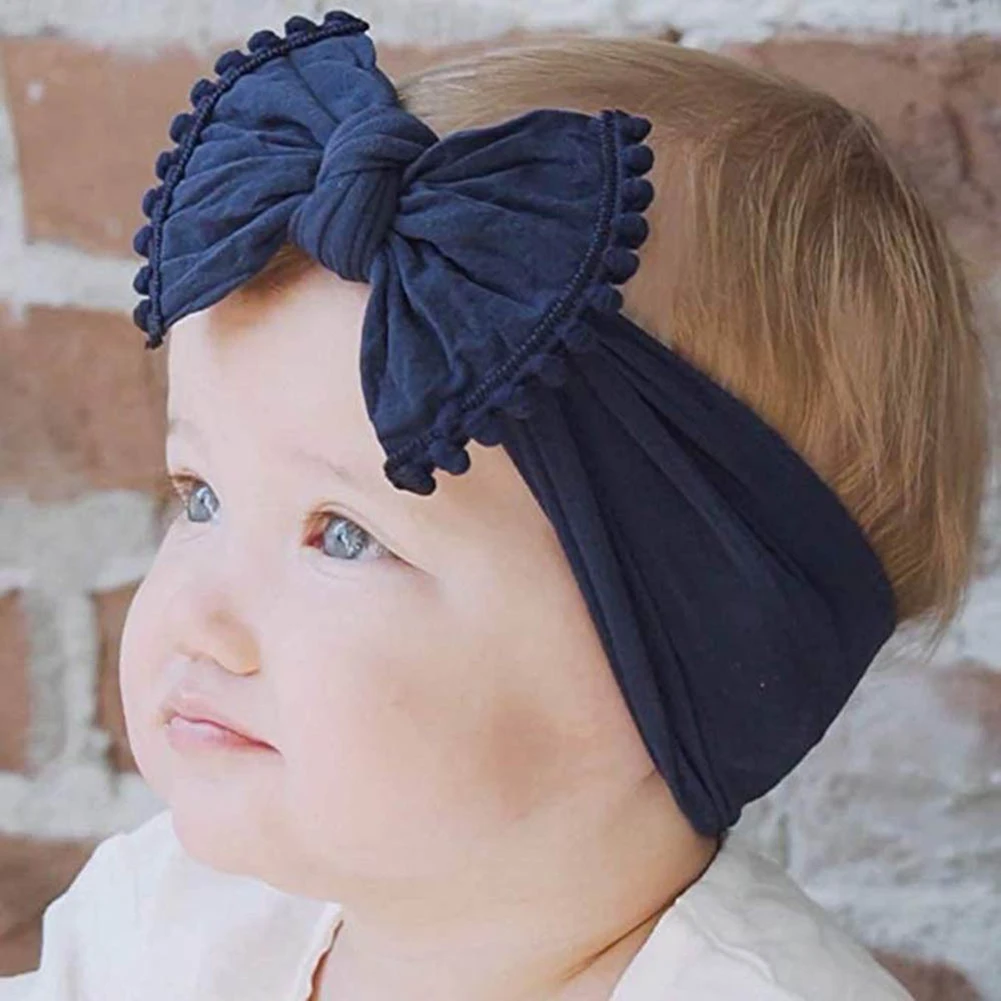 

2021 Baby Big Bow Hairband Solid Color Knot Turban Fashion Stretch 0-6Years Kids Head Wrap Headband For Girls Tassels Hair Bands