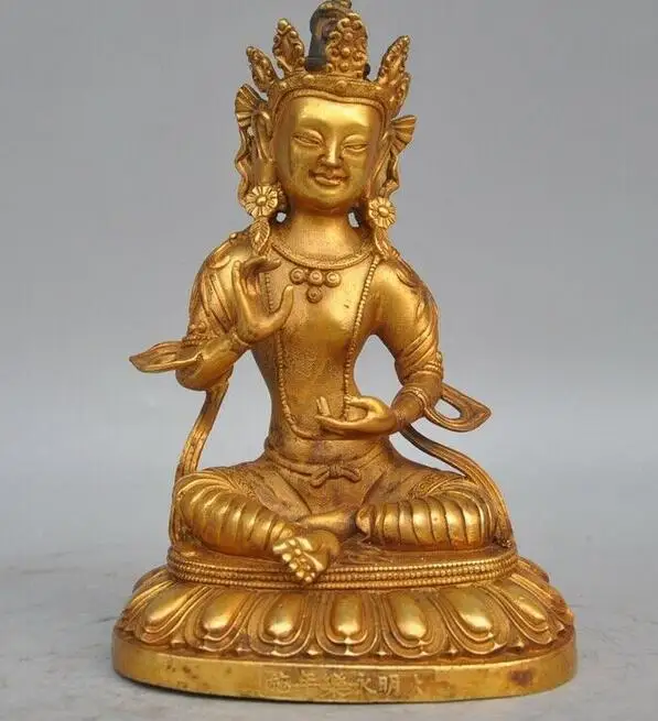 

8" Tibet Buddhism bronze Gilt green Tara Kwan-yin Guanyin goddess Buddha statue