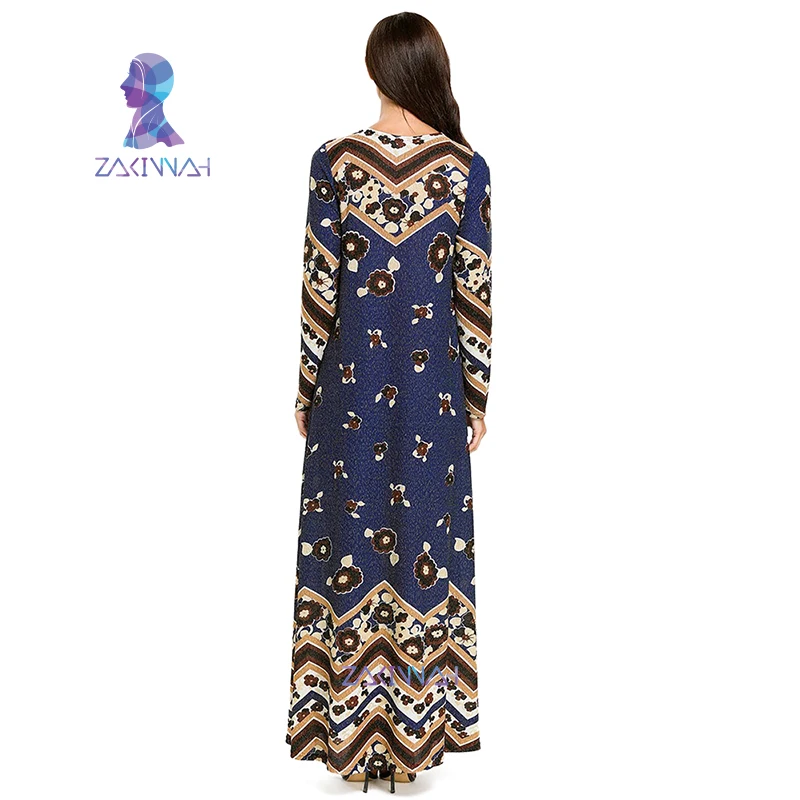 7706 размера плюс печатное с длинным рукавом тонкое волнистое платье абайя Дубай