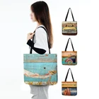 Женская сумка на плечо, с винтажным принтом автомобиля, Большая вместительная сумка для покупок, Симпатичные книжные сумки для девочек