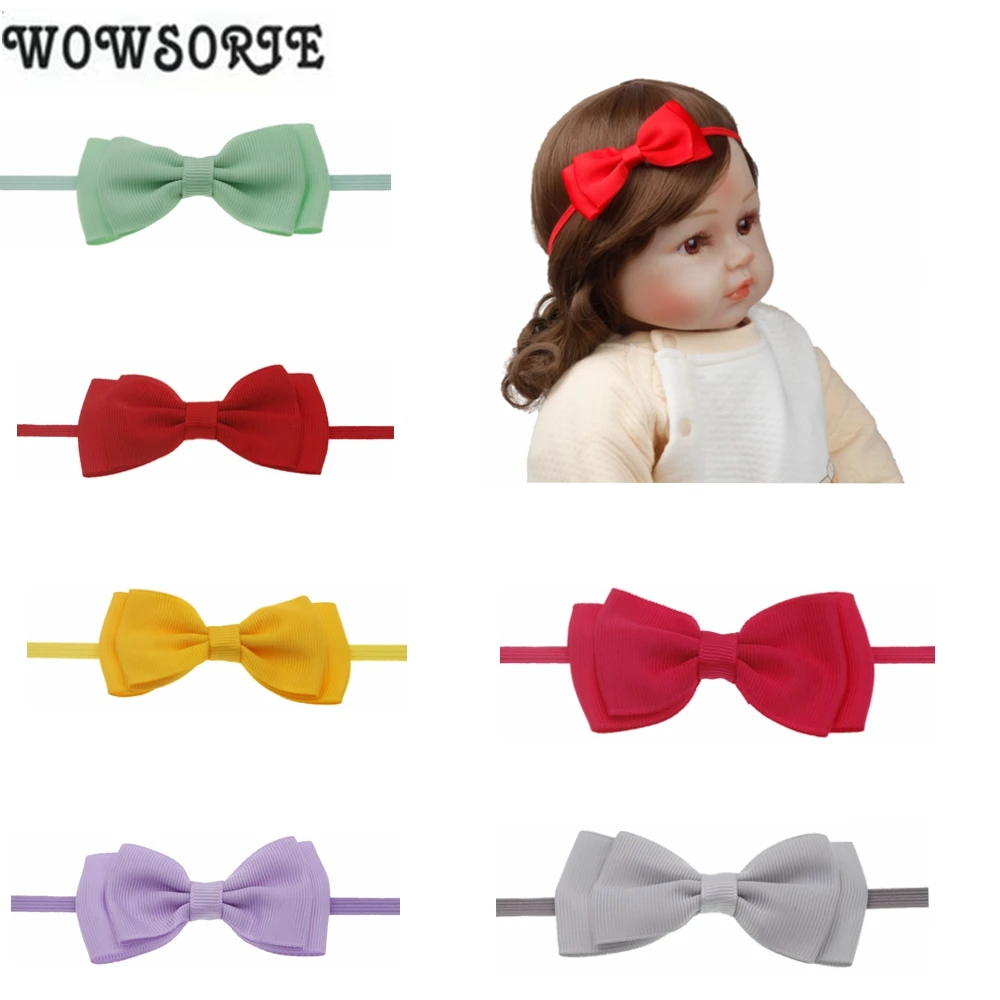 

baby Headband Mini Flower Satin Ribbon Double Layer Bow Elastic Hair band Newborn Photography Props baby Hair Accessories