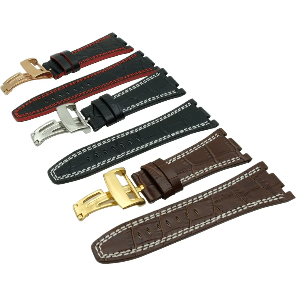 watch band For AP straps 28mm black brown red 100% Genuine Leather Handmade Watch Band Strap steel deployment buckle WATCHBAND