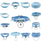 Женское кожаное ожерелье-чокер небесно-голубого цвета в стиле панкEgirl, ожерелье-чокер для косплея эмо, подарки в стиле Харадзюку