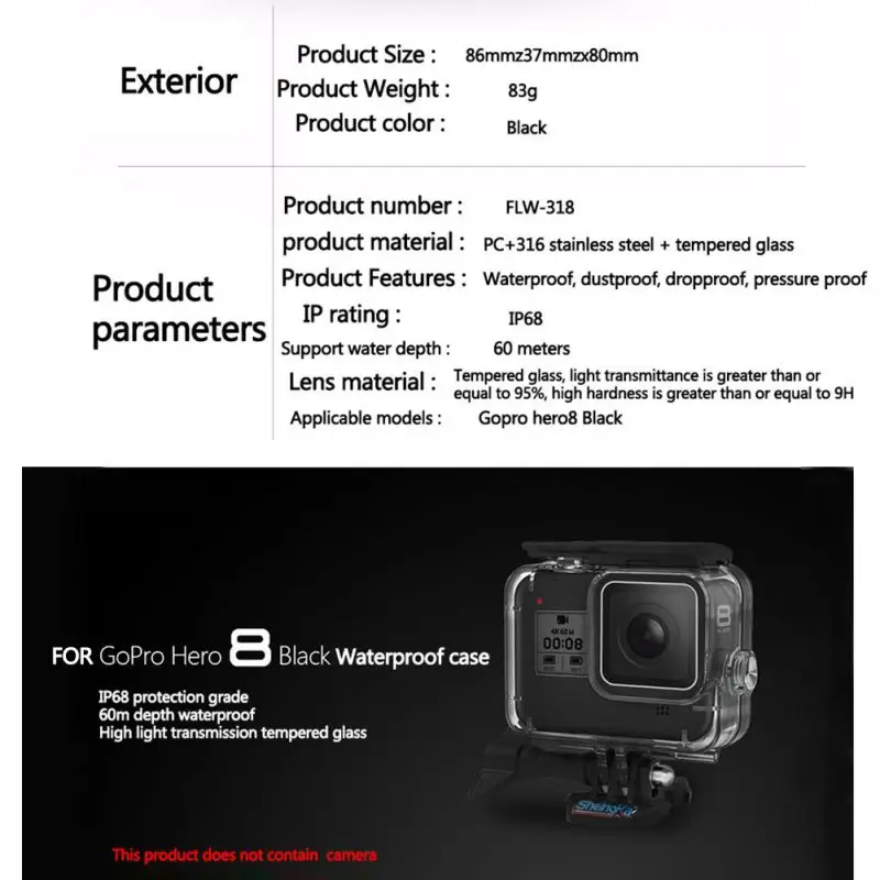 Для HERO8 Черный Защитный корпус для дайвинга корпус для серфинга для Gopro Hero 8 Черная Спортивная камера Водонепроницаемые Чехлы рамка аксессуары