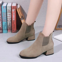 fashion women boots winter shoes slip on solid ankle boots square heel warm short plush boots for women botas largas mujer